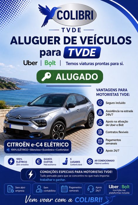Aluguer de viaturas TVDE / UBER / BOLT / Aluguer slot