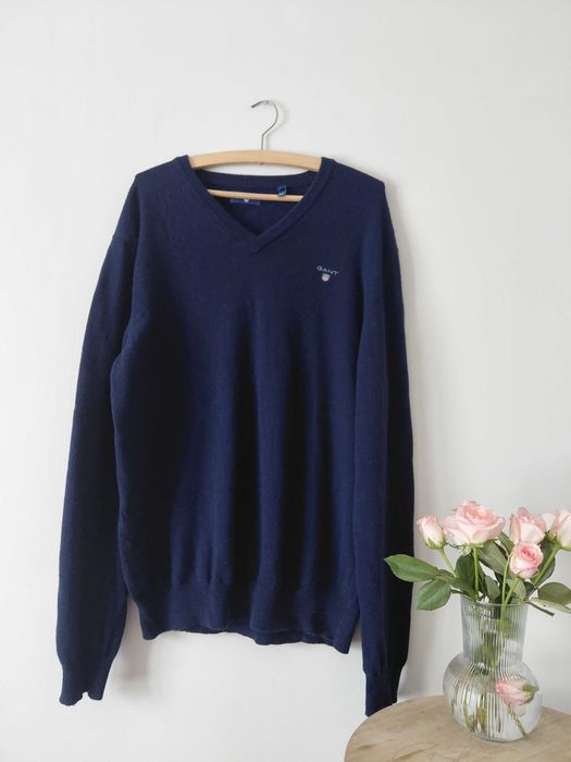 Sweter męski Gant 80% wełna rozmiar XL granatowy