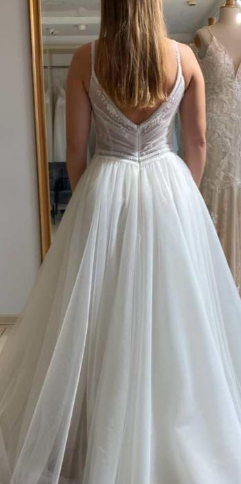 Suknia ślubna biała, śmietankowa,tiul, na ramiączkach roz.36,38 /157