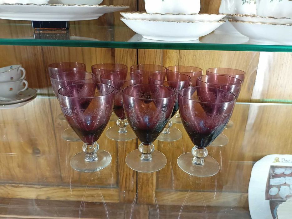 Conjunto Copos Vidro Cor Púrpura Pirogravados