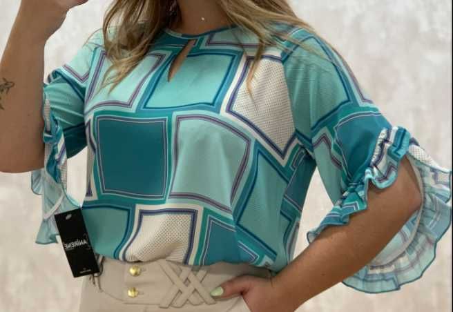 Tunica Anirene em tons verde água e tuquesa (NOVA COM ETIQUETA)