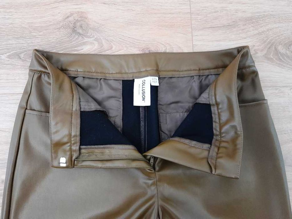 Oliwkowy garnitur damski eko skóra 42 Collusion