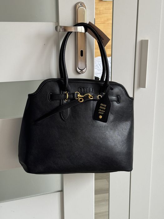 Miumiu miu miu torba torebka skorzana czarna aventure duża