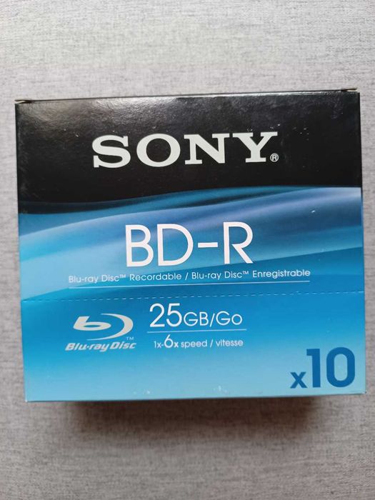 Płyta Blu-ray Sony BD-R, 25 GB, 1x-6x, etui, 10 szt. Nowe, oryginalne.