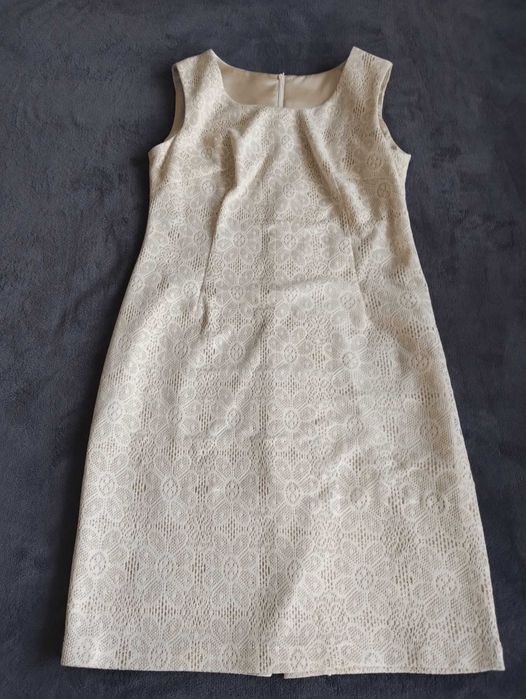 Sukienka wizytowa Anna kwiatowy motyw, na szerokie ramiona,, roz. 42