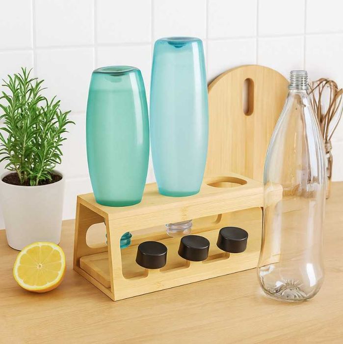 Relaxdays Ociekacz Na Butelki Sodastream Bambusowy Stojak Na 3 Butelki