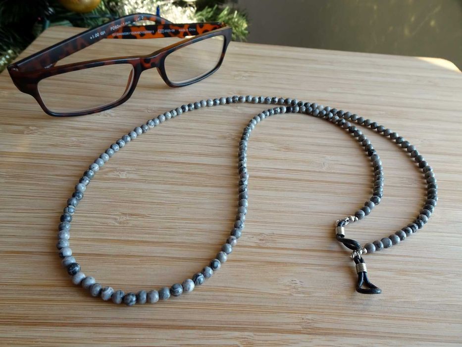 Łańcuszek do okularów kamienie naturalne Jaspis szary
