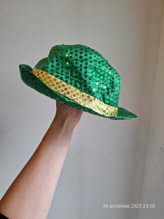 Zielony kapelusz cekinowy fedora, disco, Dzień Św. Patryka, imprezowy