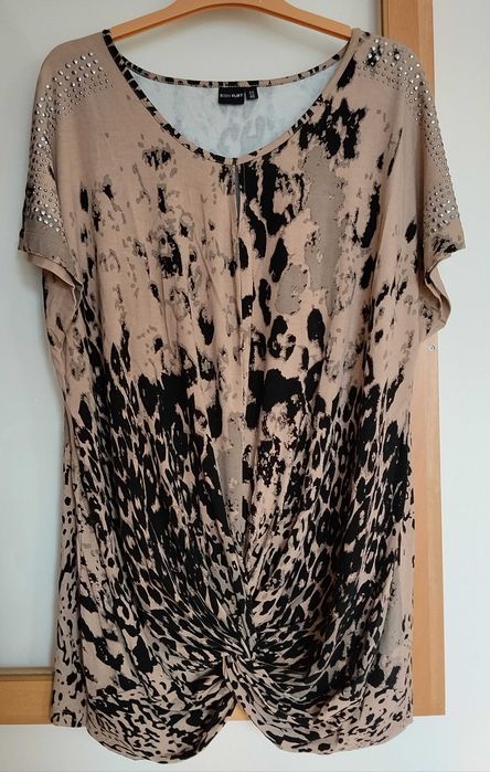 Tunika - bluzka w beżowo-czarną panterkę z krótkim rękawem