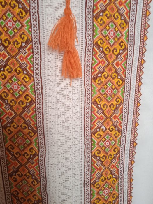 Сорочка вишиванка довгий рукав з мережкою на домотканому полотні