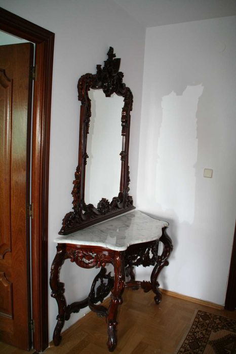Barokowa Konsola z lustrem mahoń marmur