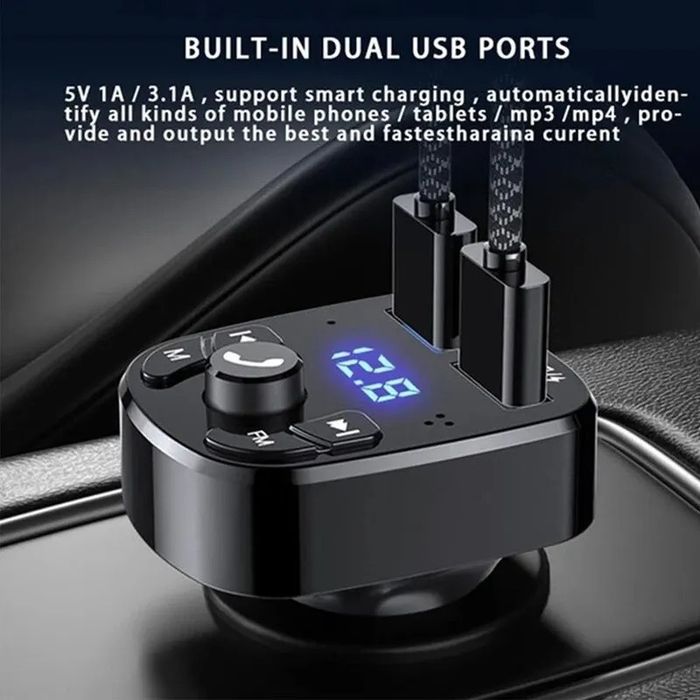 Transmiter FM szybka ładowarka Bluetooth 5.0 audio MP3 BT 2X USB