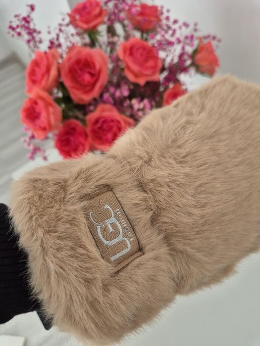 Rękawiczki z futerkiem karmelowe mega ciepłe najmodniejsze