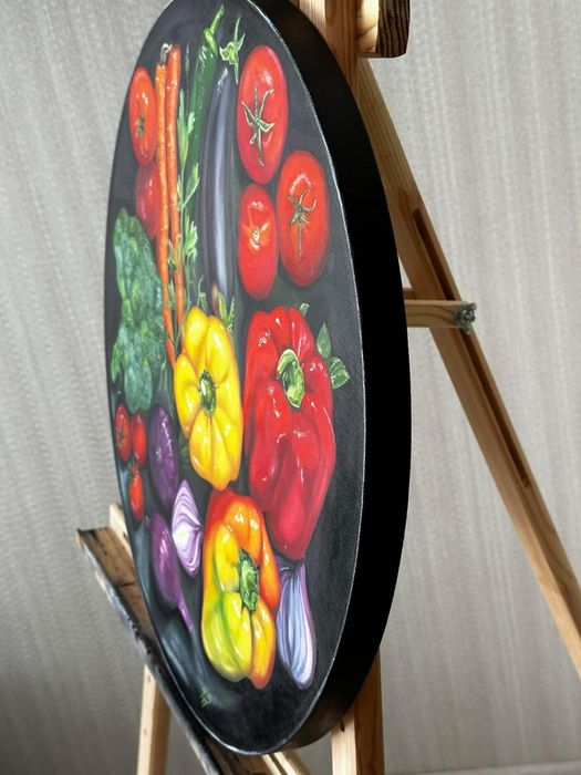 Картина олією « Овочева тарілка», натюрморт, овочі, картина з овочами