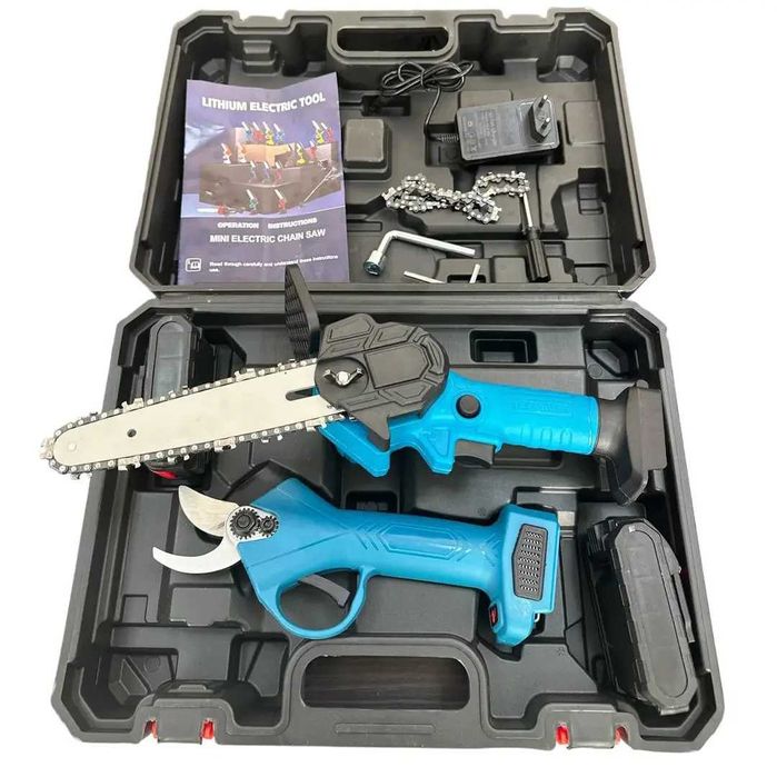 Набір 2в1 акумуляторна міні ланцюгова пила 6″ + секатор арт. 048