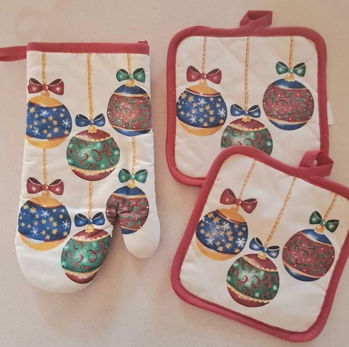 Conjunto de 3 pegas de cozinha, motivo Natal, Novas