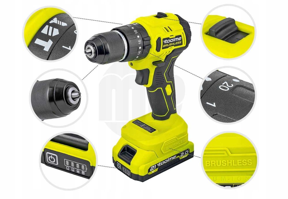Wiertarko Wkrętarka UDAROWA Bezszczotkowa * 2xAKKU 21V Li-ion *  Toolme TM030 * NOWA * GW24