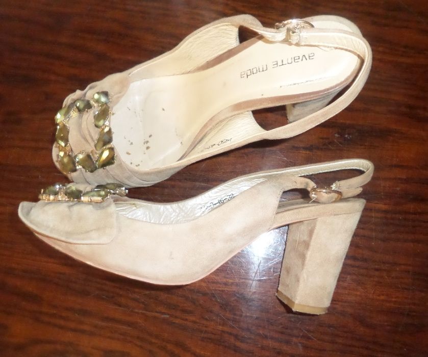 Босоножки замшевые бежевые нюдовые на каблуке Avante Moda, туфли 38р-р