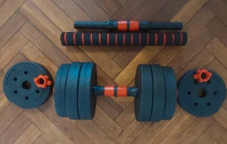 Zestaw hantle bitumiczne regulowane 10 kg + sztanga 2x5 kg