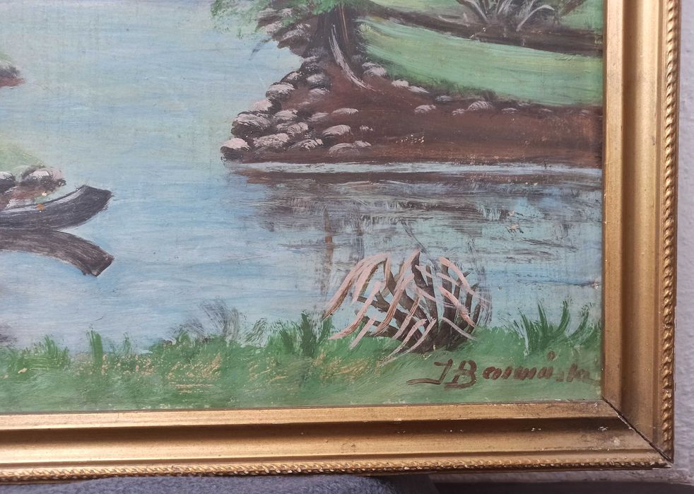 obraz w ramie wieś krajobraz wiejski J. Barańska 64,5 x 49,5 cm