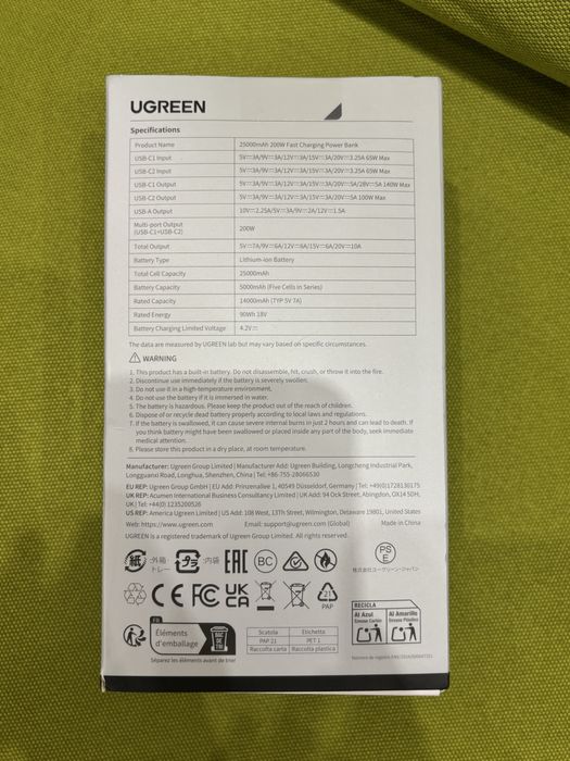 Павербанк Ugreen Nexode PB722 200W Power Bank 25000mAh
