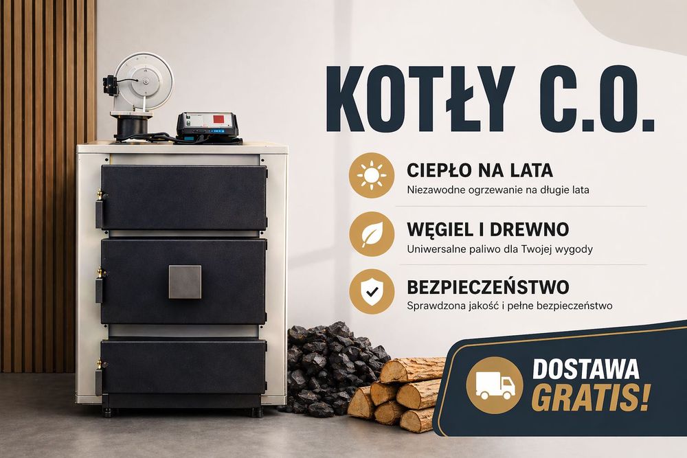 Kocioł na DREWNO WĘGIEL 27 kW. Piec zasypowy, piece, kotły, ogrzewanie. 5 KLASA! Dostawa GRATIS!