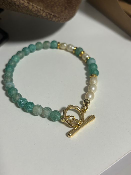 Браслет з агатом та перлинками