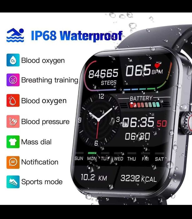 Глюкометр ELEGANT. Смарт годинник. Рівень цукру в крові. Ар.тиск. IP67