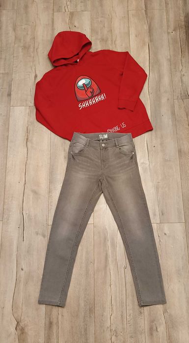 Spodnie jeans slim Cool Club + bluza Among us chłopięca r.158