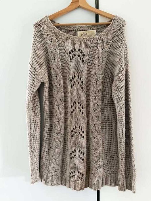 Bershka sweter damski M beżowy ażurowy warkocze boho