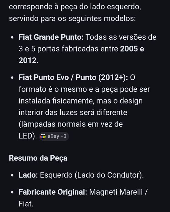 Farolim/ farol esquerdo traseiro para fiat Grande Punto e Evo. NOVO
