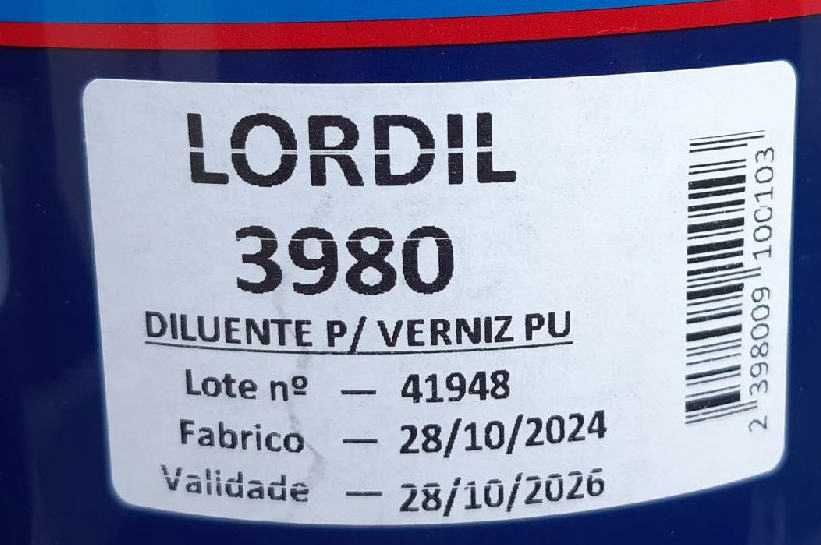 Lordil 3980 Diluente Para Vernizes de Poliuretano - 2 ltrs Novo
