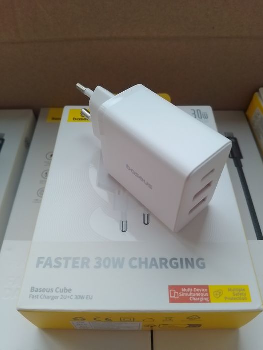 Зарядка Baseus 30w(тайпС+юсб+юсб)швидка зарядка