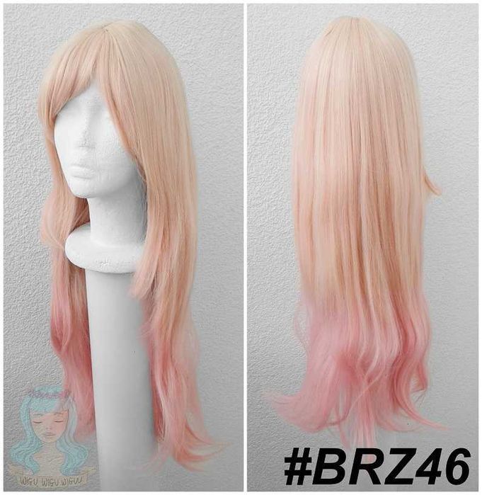 Brzoskwiniowa blond różowa długa peruka z grzywką cosplay wig Marin