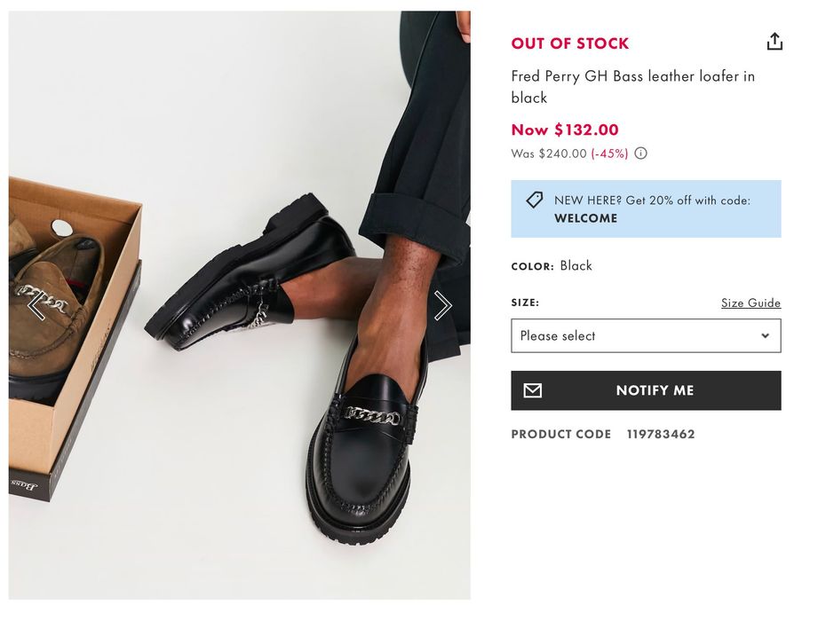 Fred Perry x GH Bass Weejuns Leather Loafer EU41 $240 лофери топсайдери