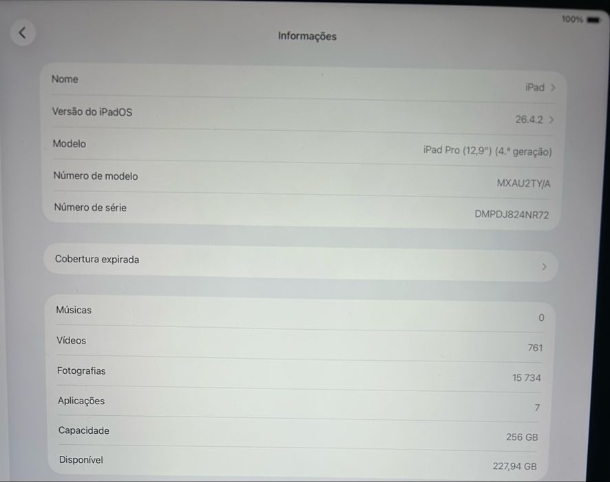 Ipad Pro 12,9” (4 geracao)