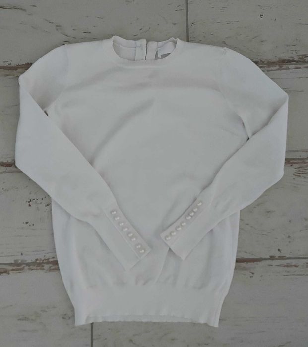 Uroczy sweterek bluzka Savida perełki XS/S złamana biel