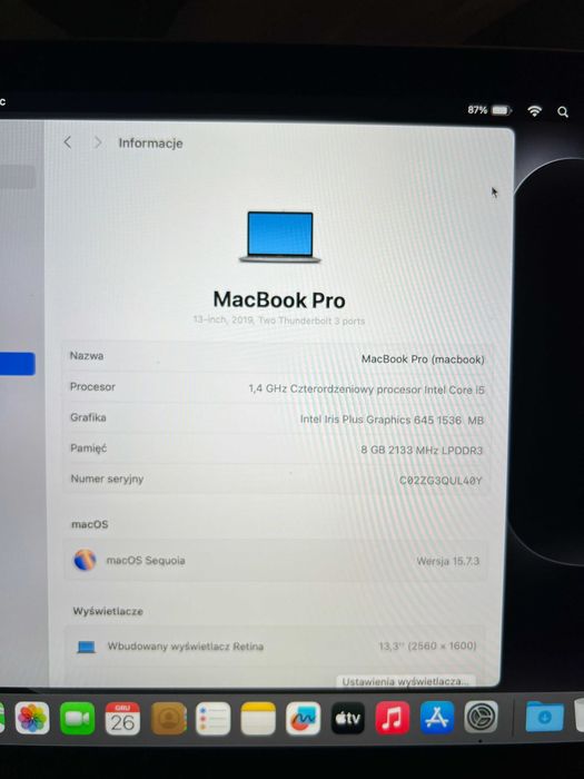 Apple macbook pro 2019 Touchbar i5 8GB 128GB