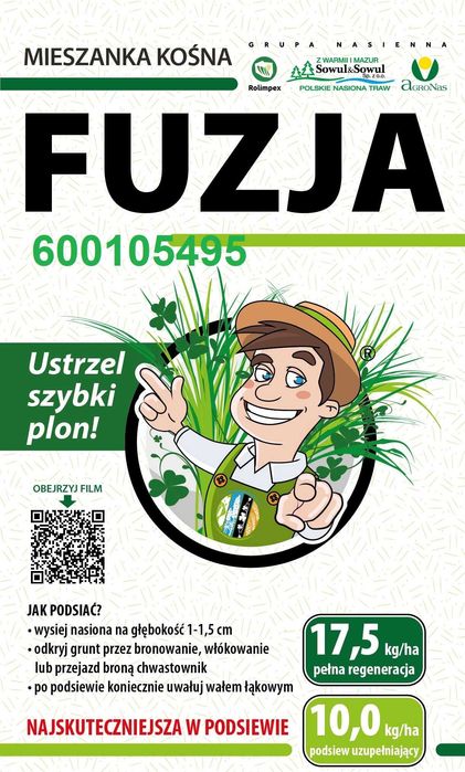 Mieszanka traw Fuzja ilość 20 kg, mieszanka traw