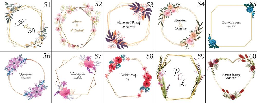 Zaproszenia slubne wesele rustykalne kwiatowe kwadratowe rebus wzory