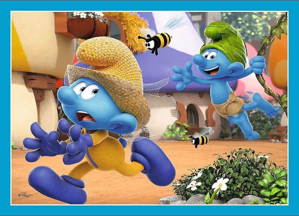 Puzzle 4w1 4+ SMERFY - Wioska Smerfów | SMURFS Dla 4-latków
