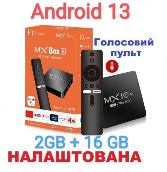Смарт ТВ приставка MX10 F1 2/16gb Xiaomi TV Box Android 13 +голосовий пульт