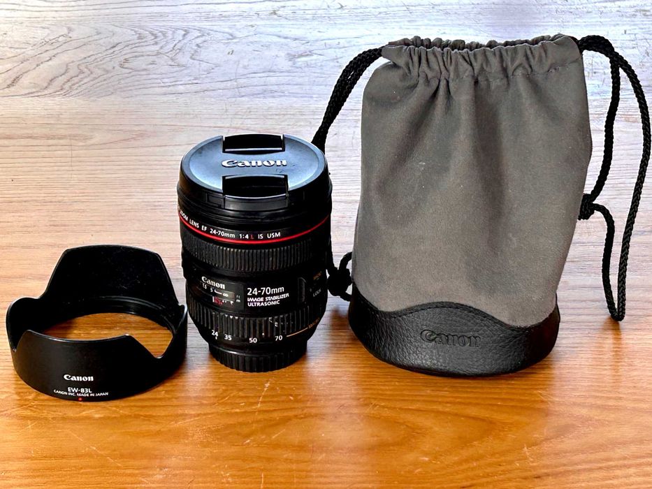 Canon EF 24-70mm f/4 L IS USM c/ para-sol e bolsa Canon