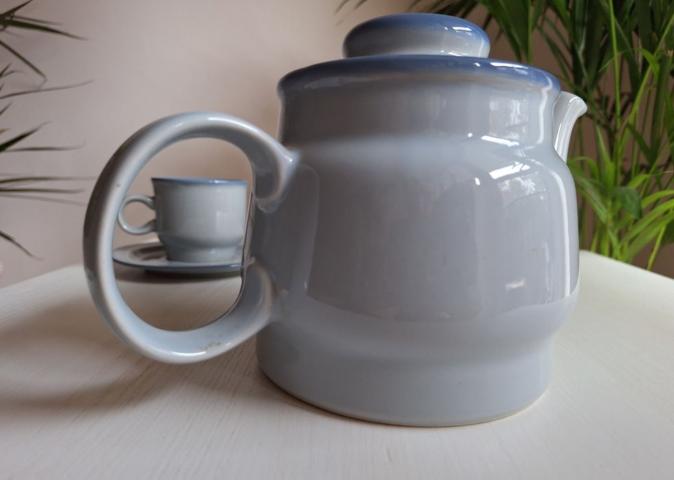 Serwis kawa herbata prl niebieski na 6 osob unikat porcelana
