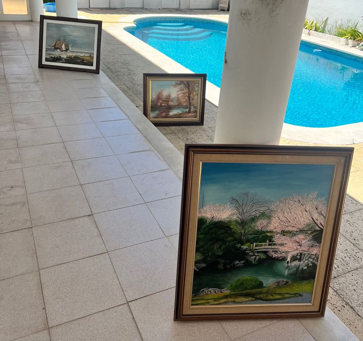 Conj 3 quadros a óleo