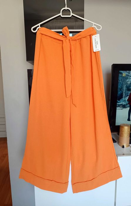 Nowe zwiewne szwedy z wysokim stanem na gumkę wide leg dzwony