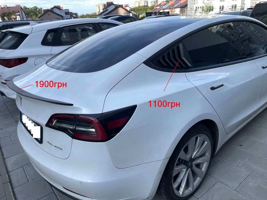 тюнинг Tesla Model 3, Y  спойлер, антикрыло, жабры, губа, зеркала ,ручки