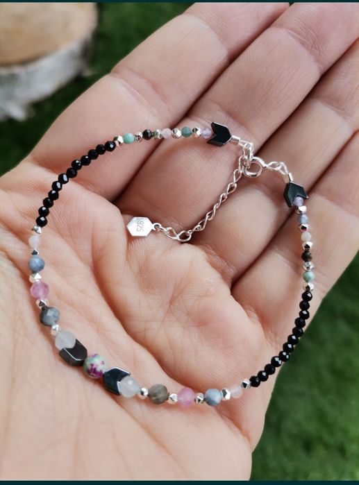 Bransoletka znak zodiaku Waga szafir kunzyt opal srebro 925 regulacja