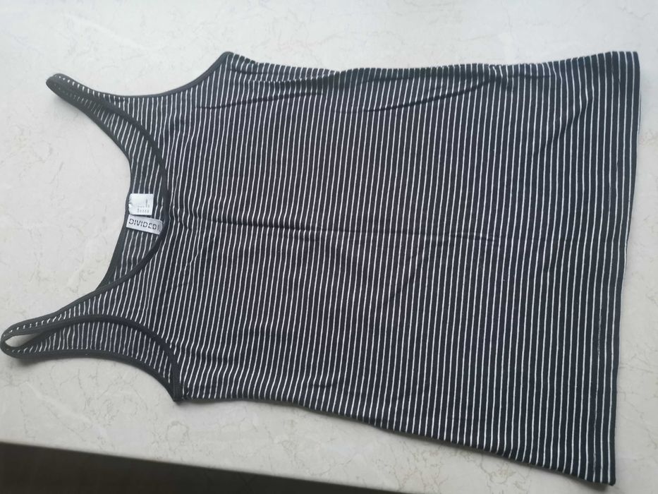Koszulka top damski dziewczęcy czarny w białe paski, H&M, rozmiar S