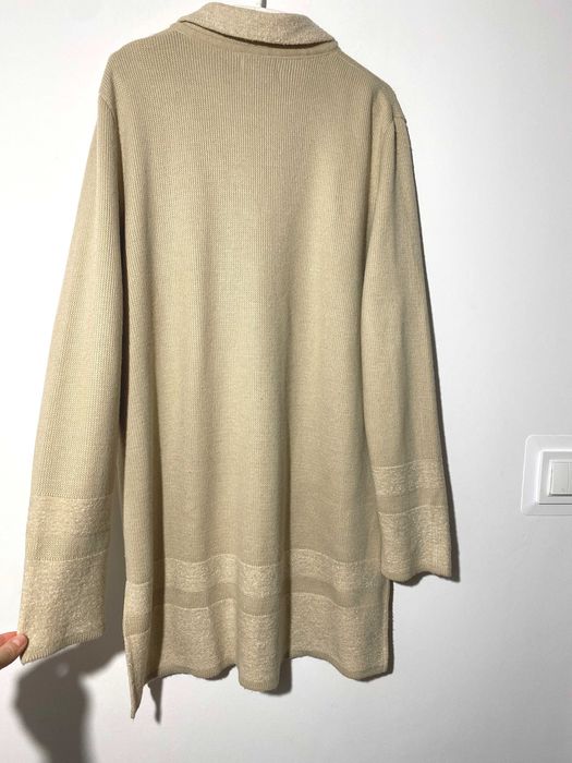 długi sweter rozpinany kardigan PRL lata 80 po babci beż luźny oversiz